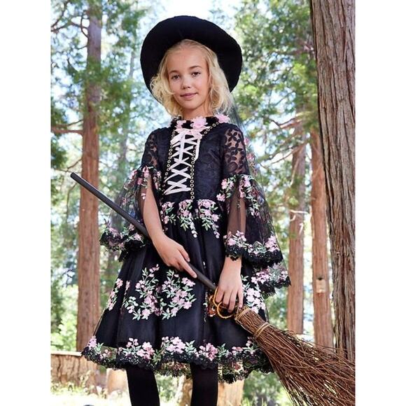 Chasing Fireflies black pink floral corset fairy dress sz 12 - Picture 1 of 8